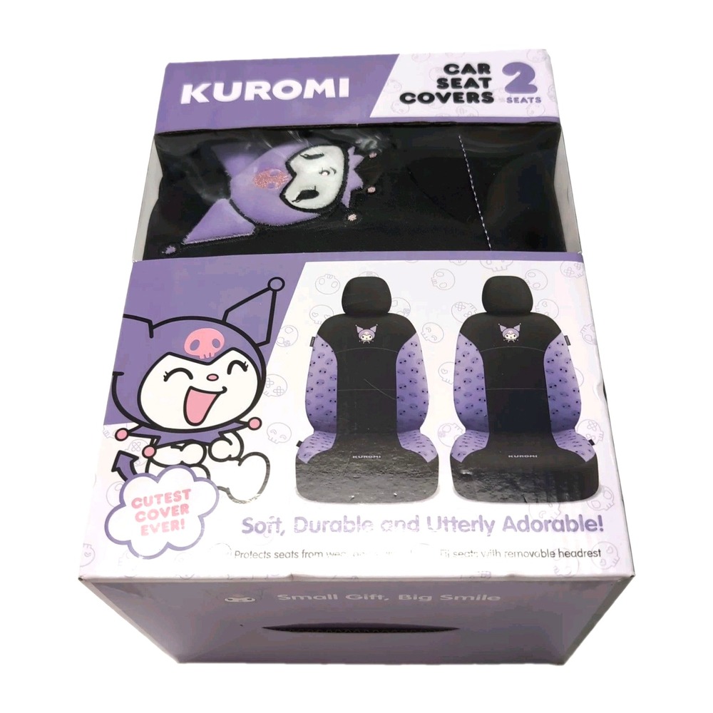 NEW Official Sanrio Kuromi Car Seat Covers 2 Seat Set Black Purple Skull Print